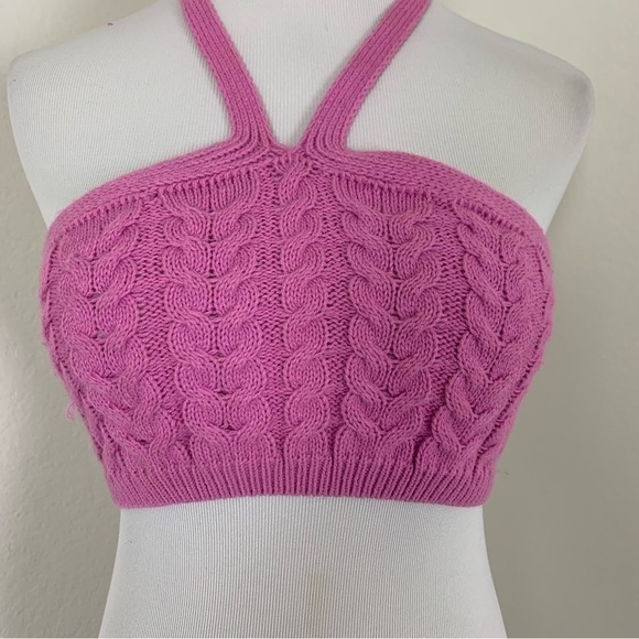 PrettyLittleThing Cable Knit Halterneck Top Size S Hot Pink - Picture 10 of 10